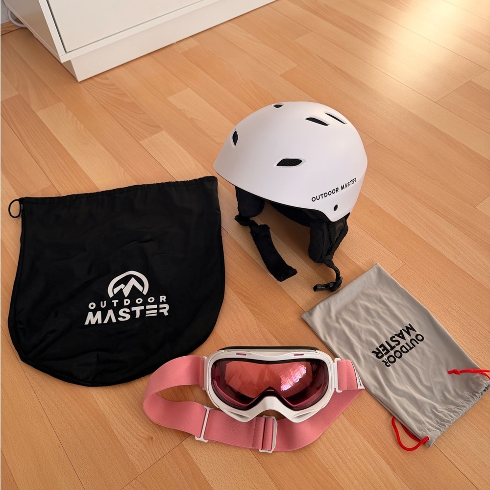 Kids Ski Helmet and Goggles Set - White and Pink